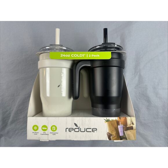reduce Other - Reduce 24 Oz Cold 1 Tumbler with 3 In 1 Lid and Straw 2 Pack White & Black